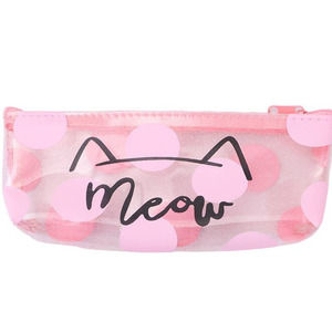 Meow Cat Ears Pink Polka Dot Sparkle Vinyl Pencil Case/Makeup Bag~~NWOT